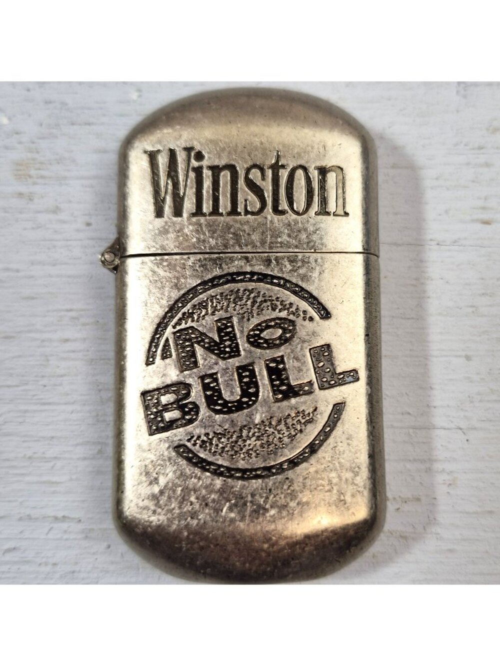 Vintage No Bull Winston Flip Top Cigarette Lighter Silver Tone Windproof